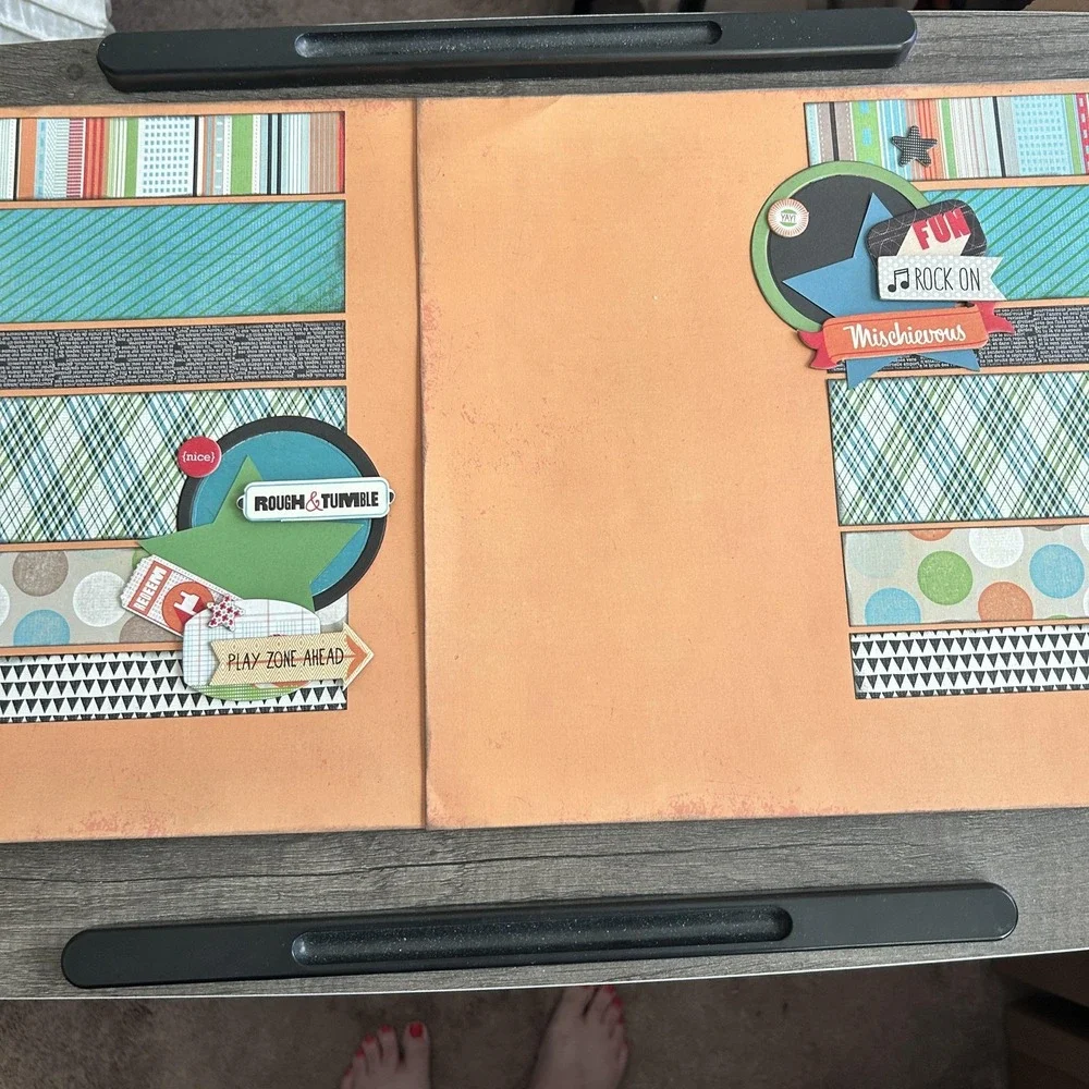 Premade Scrapbook Layout Lot 12x12 Double Page Set Boy‎ & Vintage Paper Themes